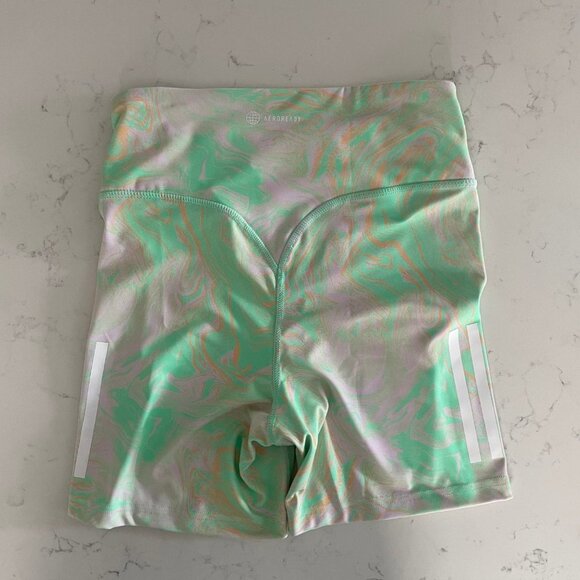 Adidas Hyperglam Aeroready Training Hi Rise Marble Print Tight Shorts Multi Sz S - Picture 6 of 10